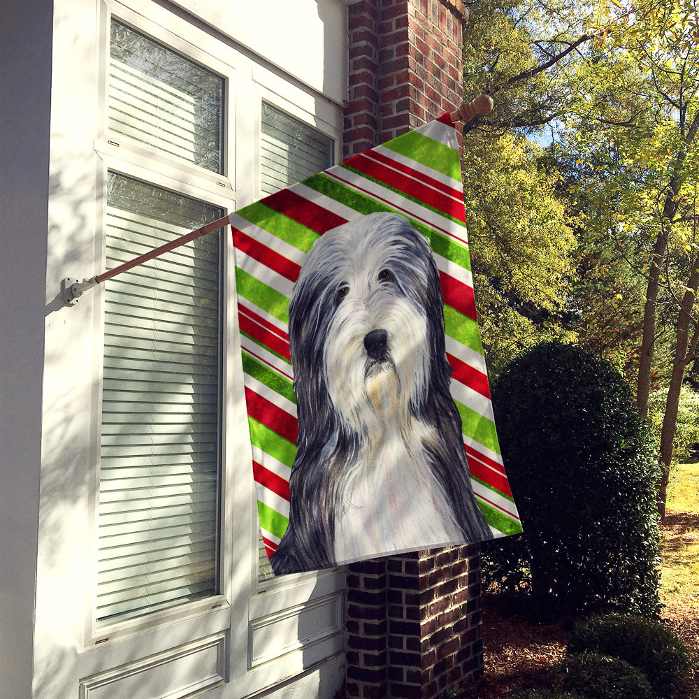 Bearded Collie Candy Cane Holiday Christmas House Flag 28x40 Porch Sleeve Pole Decorative Outside Yard Banner Artwork Wall Hanging, Polyester