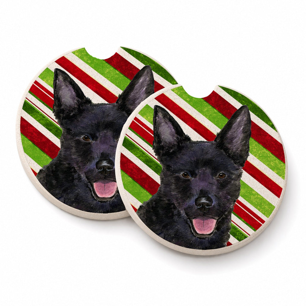 Australian Kelpie Candy Cane Holiday Christmas Set of 2 Cup Holder Car Coasters Absorbent Round Sandstone Coasters Gifts for Men or Women, 2.5, Multicolor