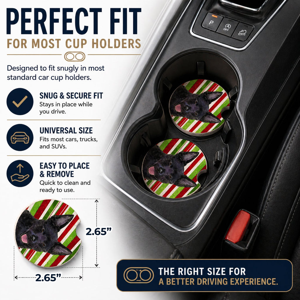 Australian Kelpie Candy Cane Holiday Christmas Set of 2 Cup Holder Car Coasters Absorbent Round Sandstone Coasters Gifts for Men or Women, 2.5, Multicolor