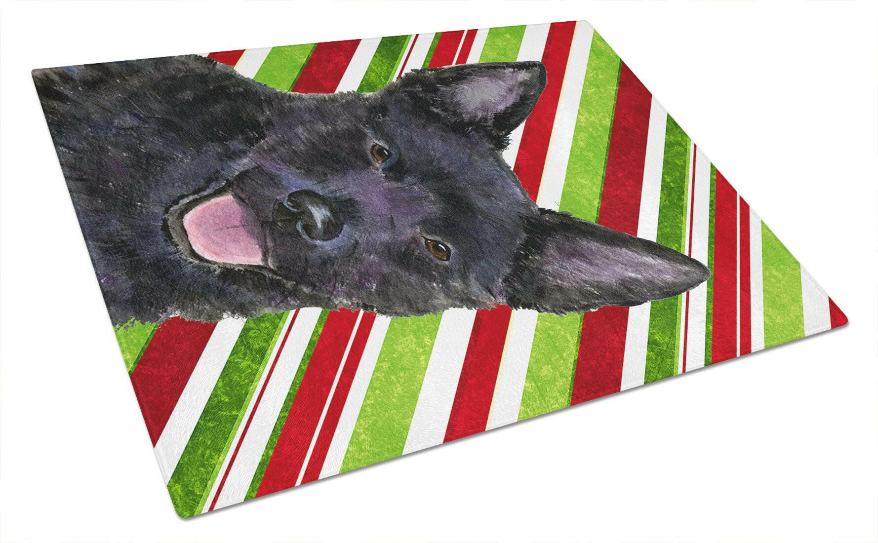 Australian Kelpie Candy Cane Holiday Christmas Cutting Board Tempered Glass Kitchen Cutting Surface, Heat Resistant Chopping, Non-Slip Feet, Food Prep & Serving
