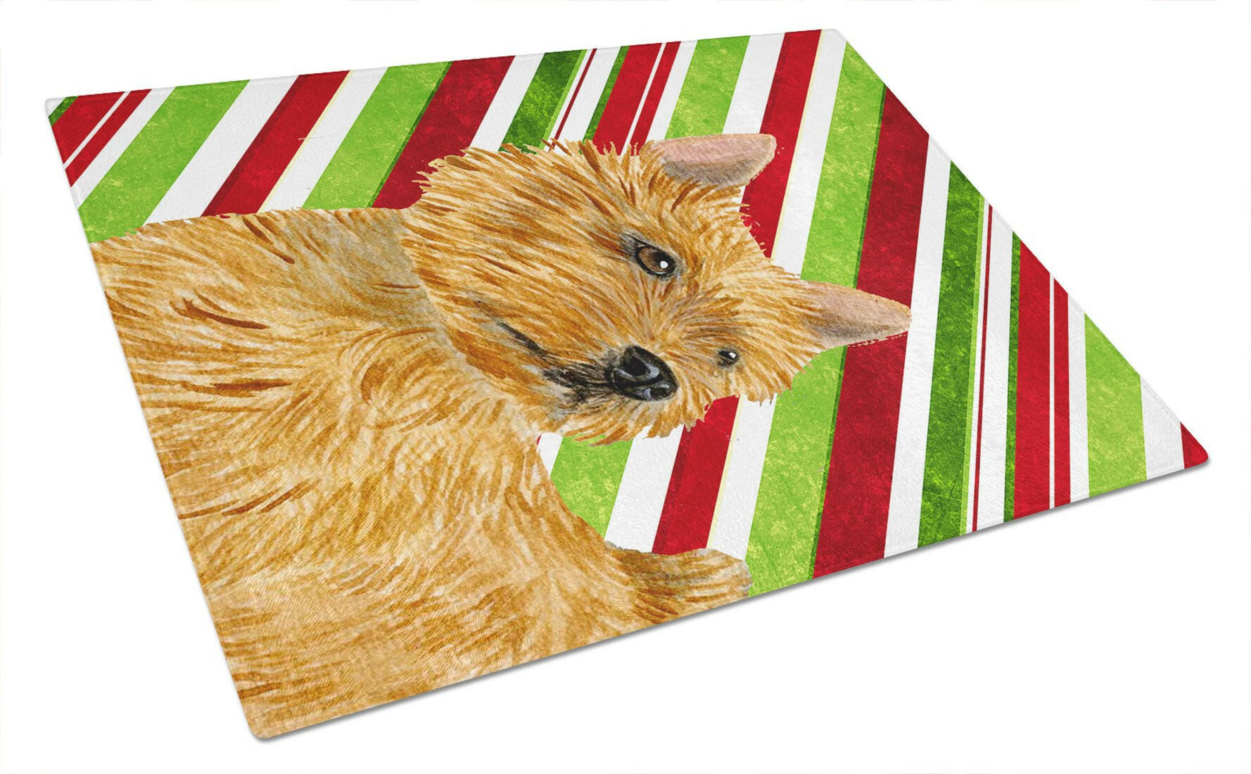 Norwich Terrier Candy Cane Holiday Christmas Cutting Board Tempered Glass Kitchen Cutting Surface, Heat Resistant Chopping, Non-Slip Feet, Food Prep & Serving