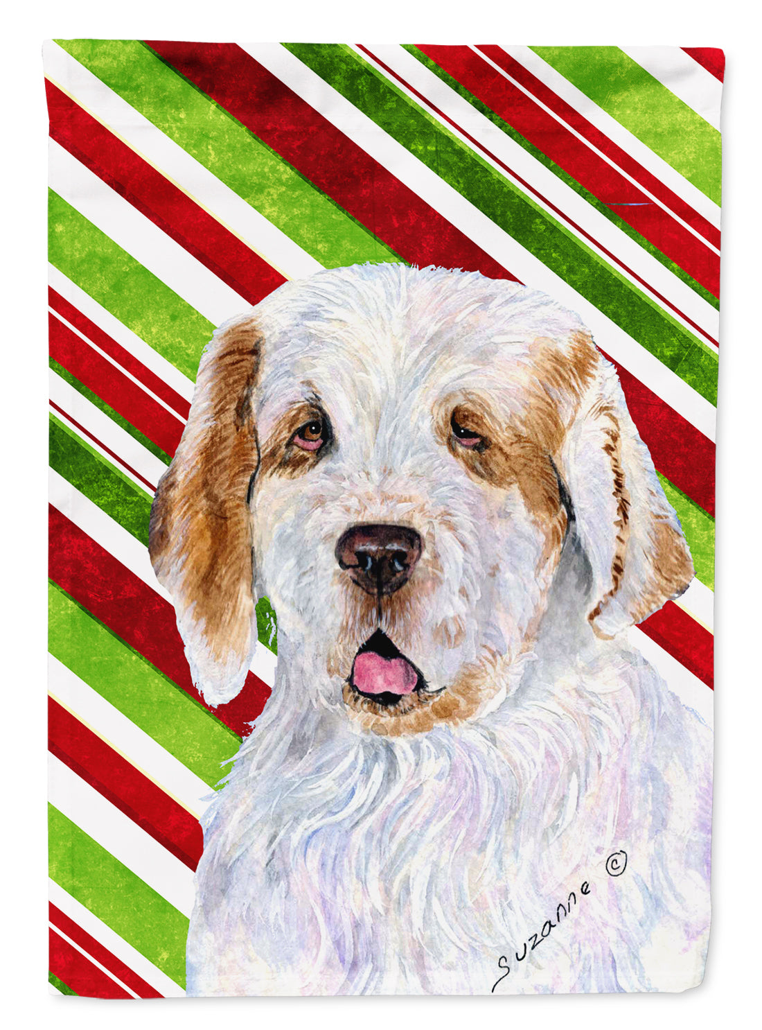 Clumber Spaniel Candy Cane Holiday Christmas House Flag 28x40 Porch Sleeve Pole Decorative Outside Yard Banner Artwork Wall Hanging, Polyester