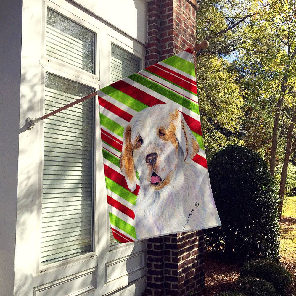 Clumber Spaniel Candy Cane Holiday Christmas House Flag 28x40 Porch Sleeve Pole Decorative Outside Yard Banner Artwork Wall Hanging, Polyester
