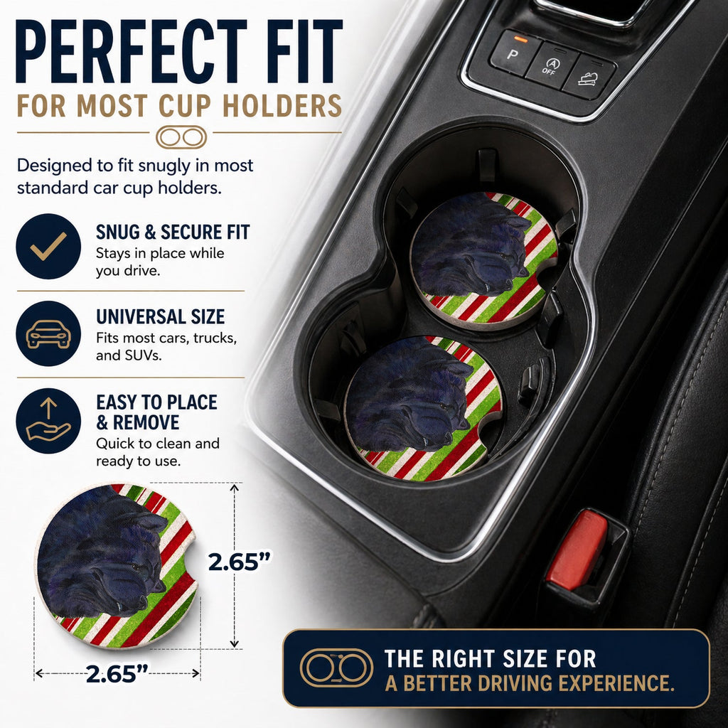 Chow Chow Candy Cane Holiday Christmas Set of 2 Cup Holder Car Coasters Absorbent Round Sandstone Coasters Gifts for Men or Women, 2.5, Multicolor