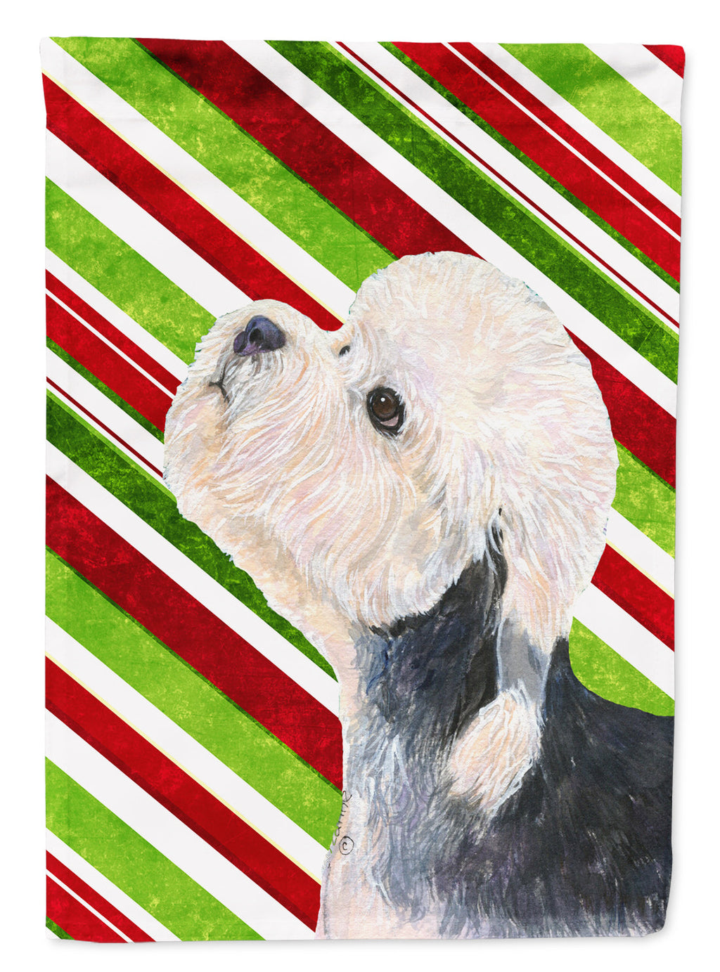 Dandie Dinmont Terrier Candy Cane Holiday Christmas House Flag 28x40 Porch Sleeve Pole Decorative Outside Yard Banner Artwork Wall Hanging, Polyester