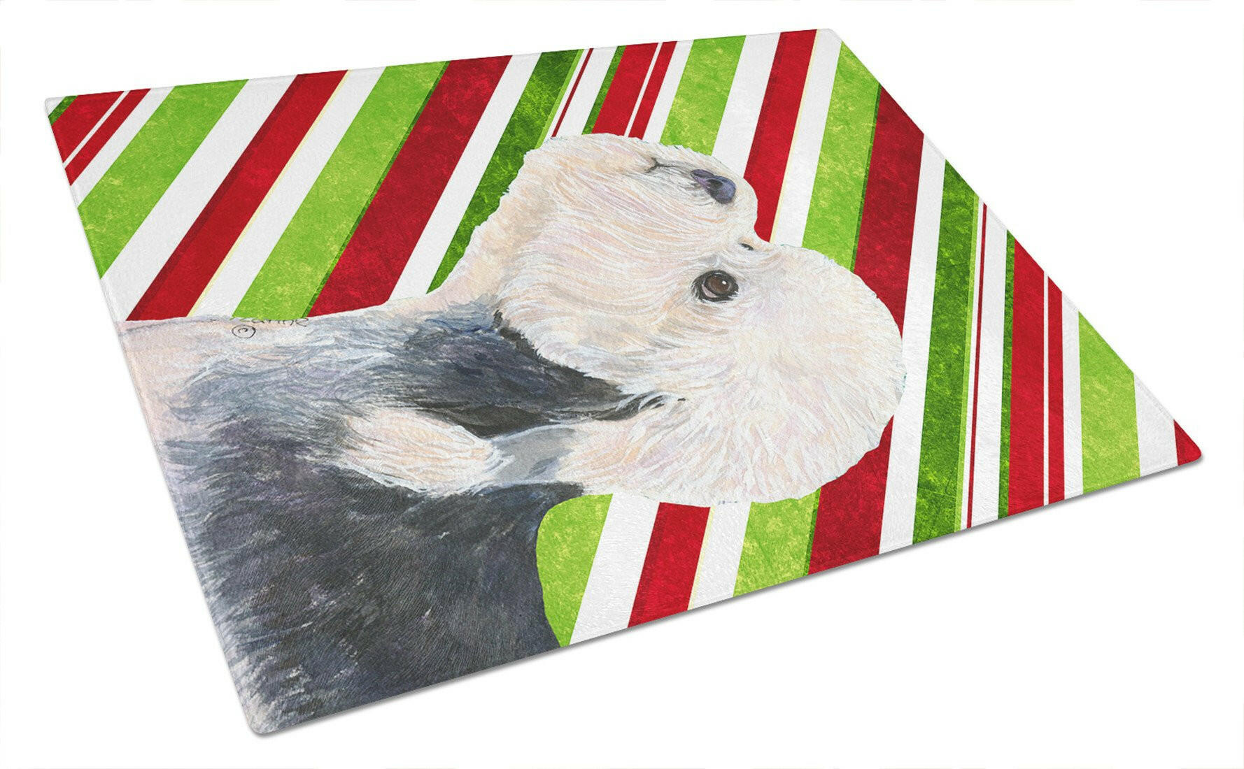 Dandie Dinmont Terrier Candy Cane Holiday Christmas Cutting Board Tempered Glass Kitchen Cutting Surface, Heat Resistant Chopping, Non-Slip Feet, Food Prep & Serving
