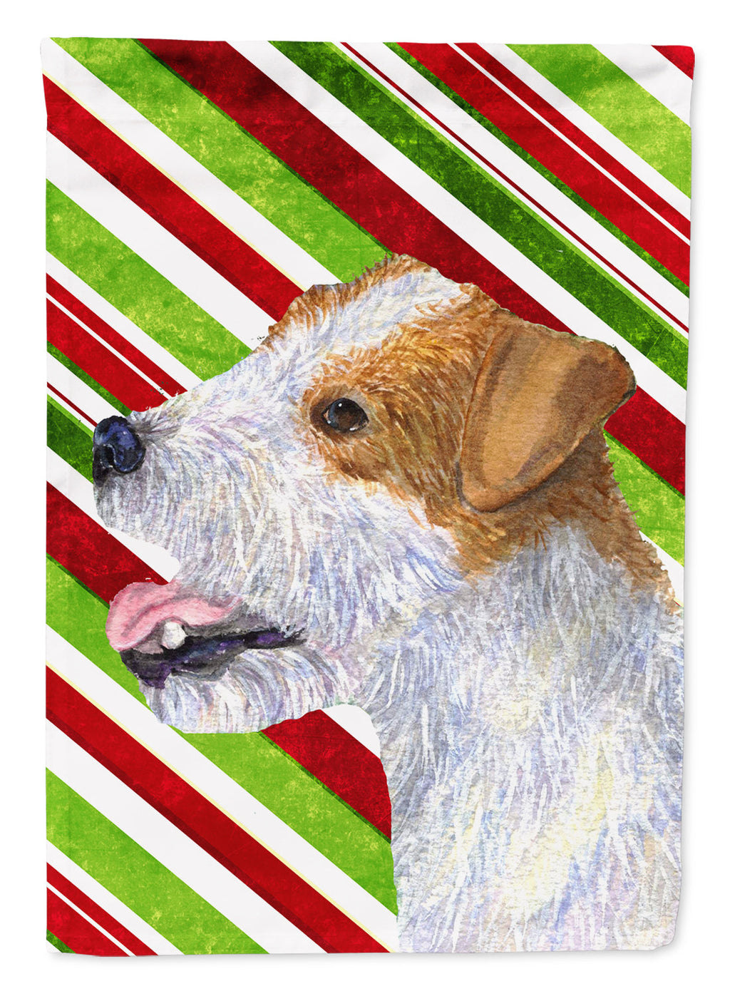 Jack Russell Terrier Candy Cane Holiday Christmas House Flag 28x40 Porch Sleeve Pole Decorative Outside Yard Banner Artwork Wall Hanging, Polyester