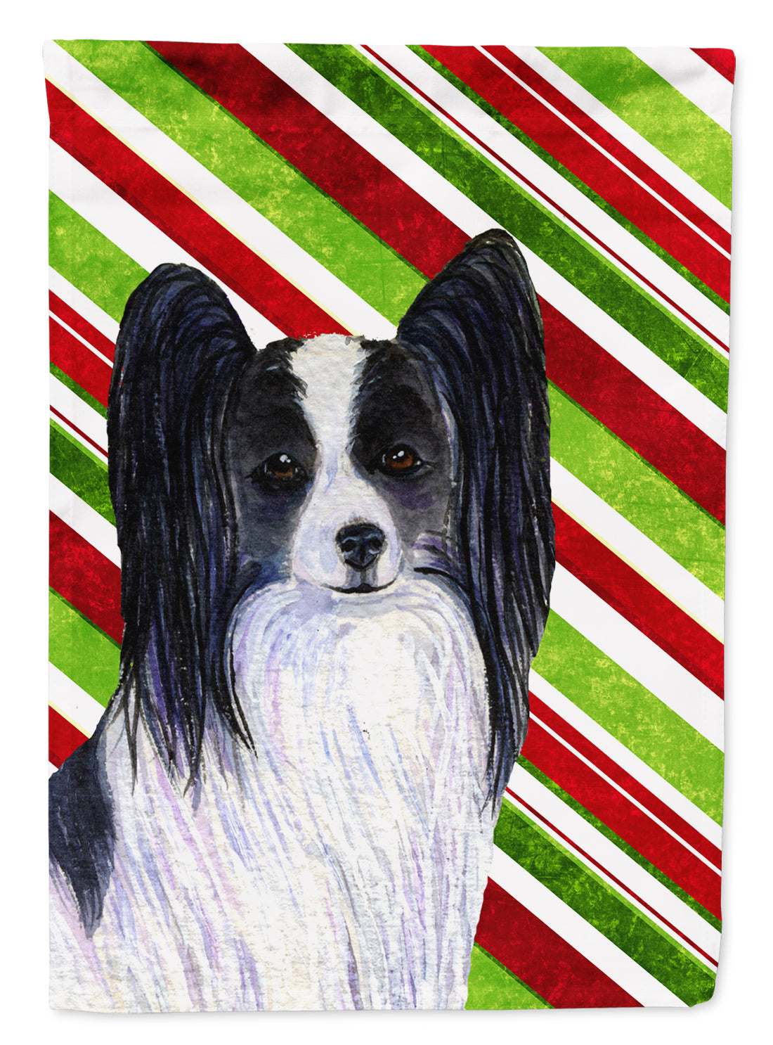 Papillon Candy Cane Holiday Christmas House Flag 28x40 Porch Sleeve Pole Decorative Outside Yard Banner Artwork Wall Hanging, Polyester