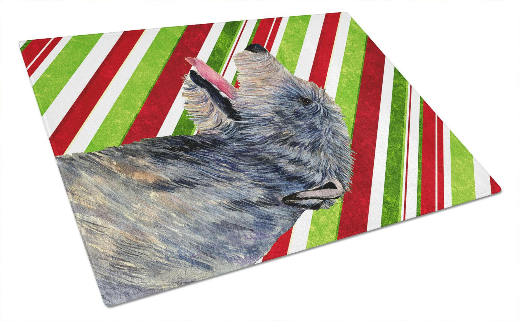 Irish Wolfhound Candy Cane Holiday Christmas Cutting Board Tempered Glass Kitchen Cutting Surface, Heat Resistant Chopping, Non-Slip Feet, Food Prep & Serving