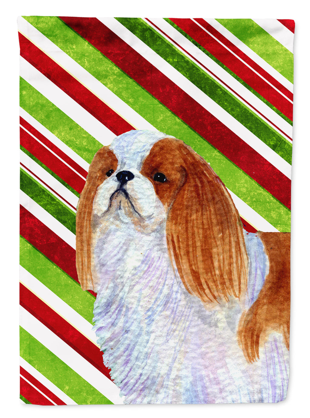 English Toy Spaniel Candy Cane Holiday Christmas House Flag 28x40 Porch Sleeve Pole Decorative Outside Yard Banner Artwork Wall Hanging, Polyester