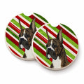 Boxer Candy Cane Holiday Christmas Set of 2 Cup Holder Car Coasters Absorbent Round Sandstone Coasters Gifts for Men or Women, 2.5, Multicolor