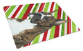 Boxer Candy Cane Holiday Christmas Cutting Board Tempered Glass Kitchen Cutting Surface, Heat Resistant Chopping, Non-Slip Feet, Food Prep & Serving
