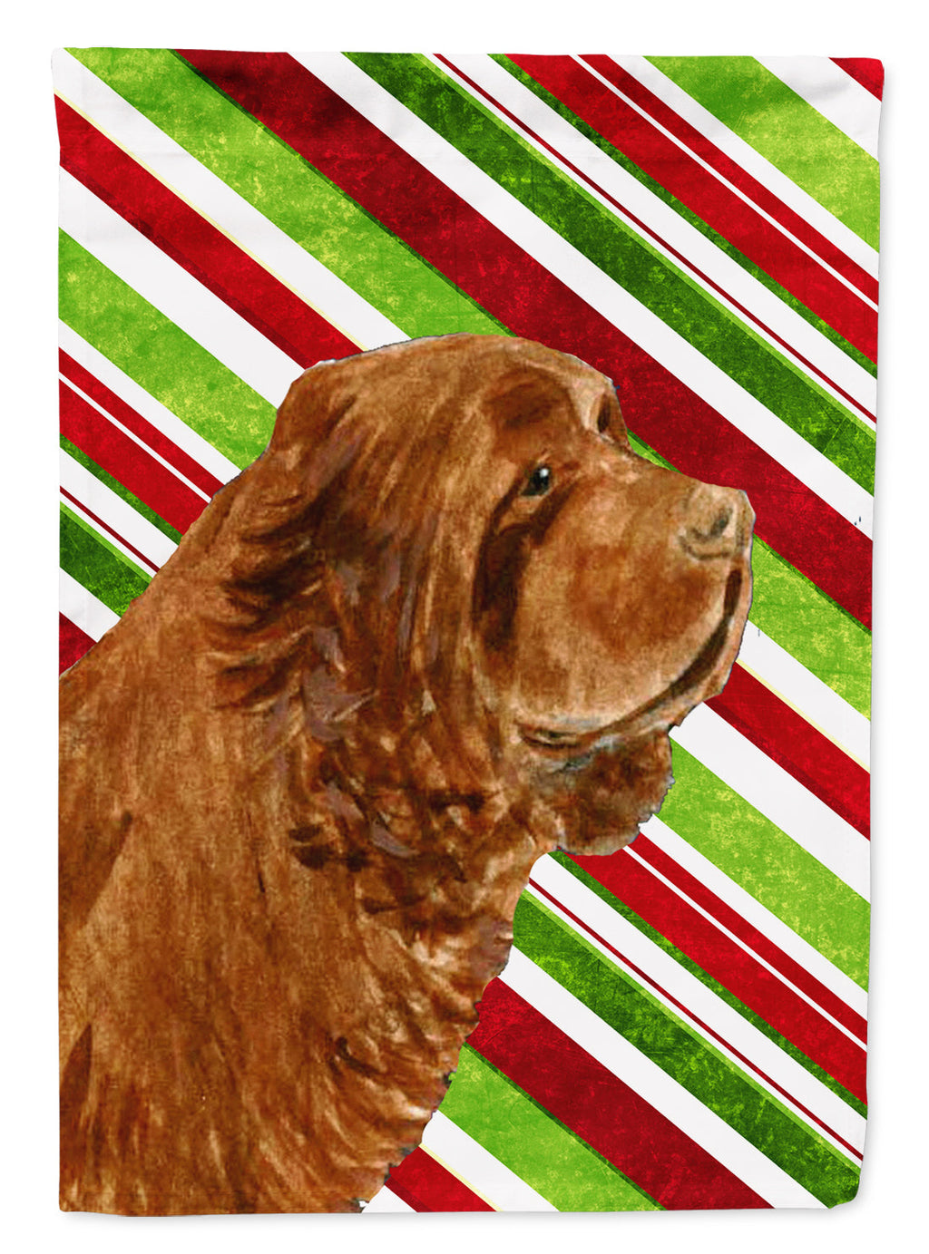 Sussex Spaniel Candy Cane Holiday Christmas House Flag 28x40 Porch Sleeve Pole Decorative Outside Yard Banner Artwork Wall Hanging, Polyester
