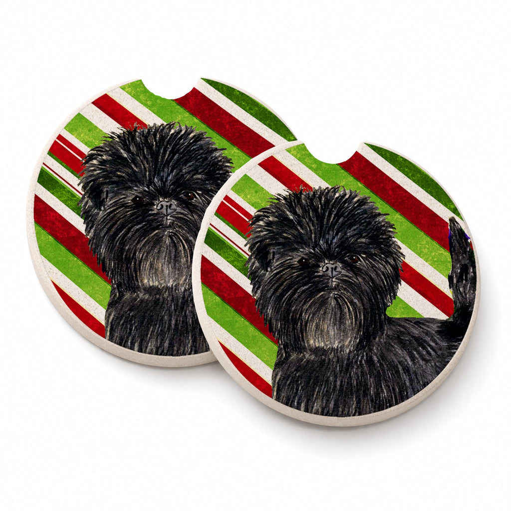 Affenpinscher Candy Cane Holiday Christmas Set of 2 Cup Holder Car Coasters Absorbent Round Sandstone Coasters Gifts for Men or Women, 2.5, Multicolor