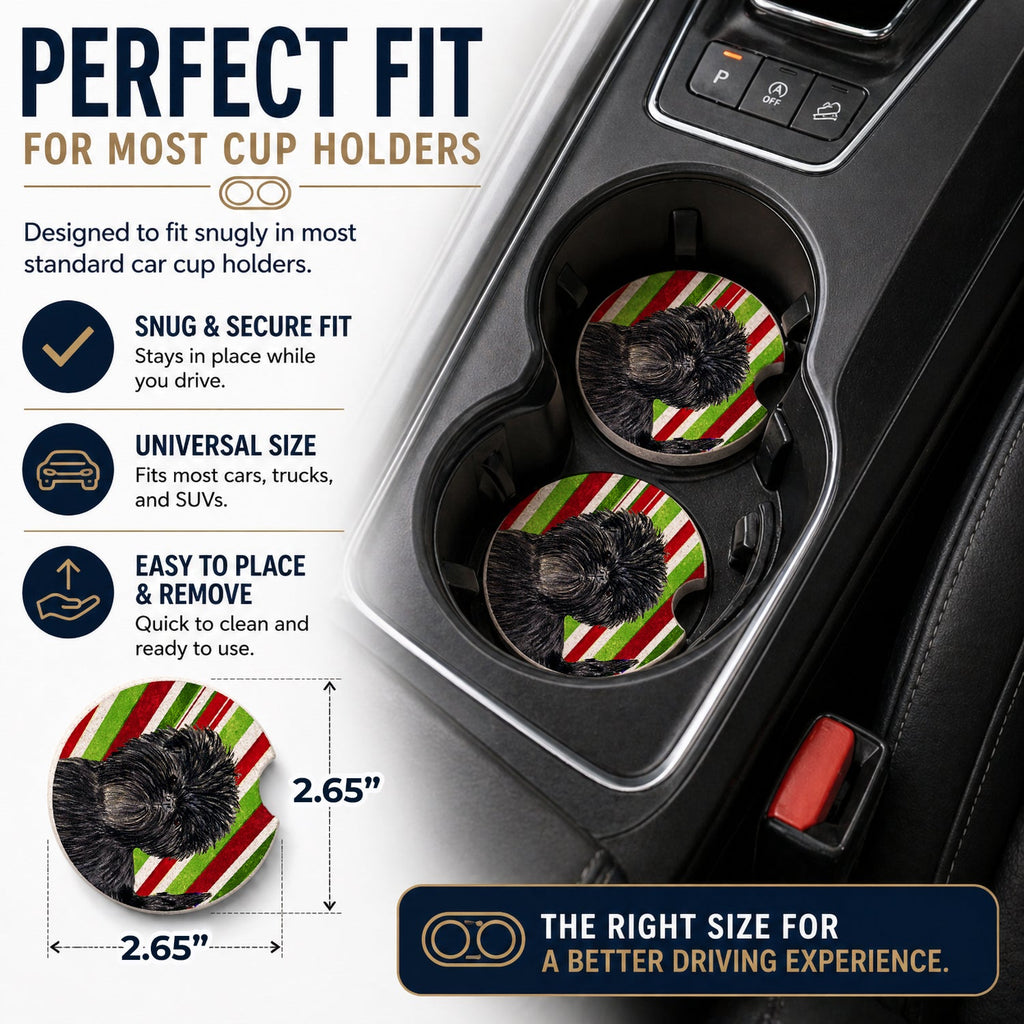 Affenpinscher Candy Cane Holiday Christmas Set of 2 Cup Holder Car Coasters Absorbent Round Sandstone Coasters Gifts for Men or Women, 2.5, Multicolor