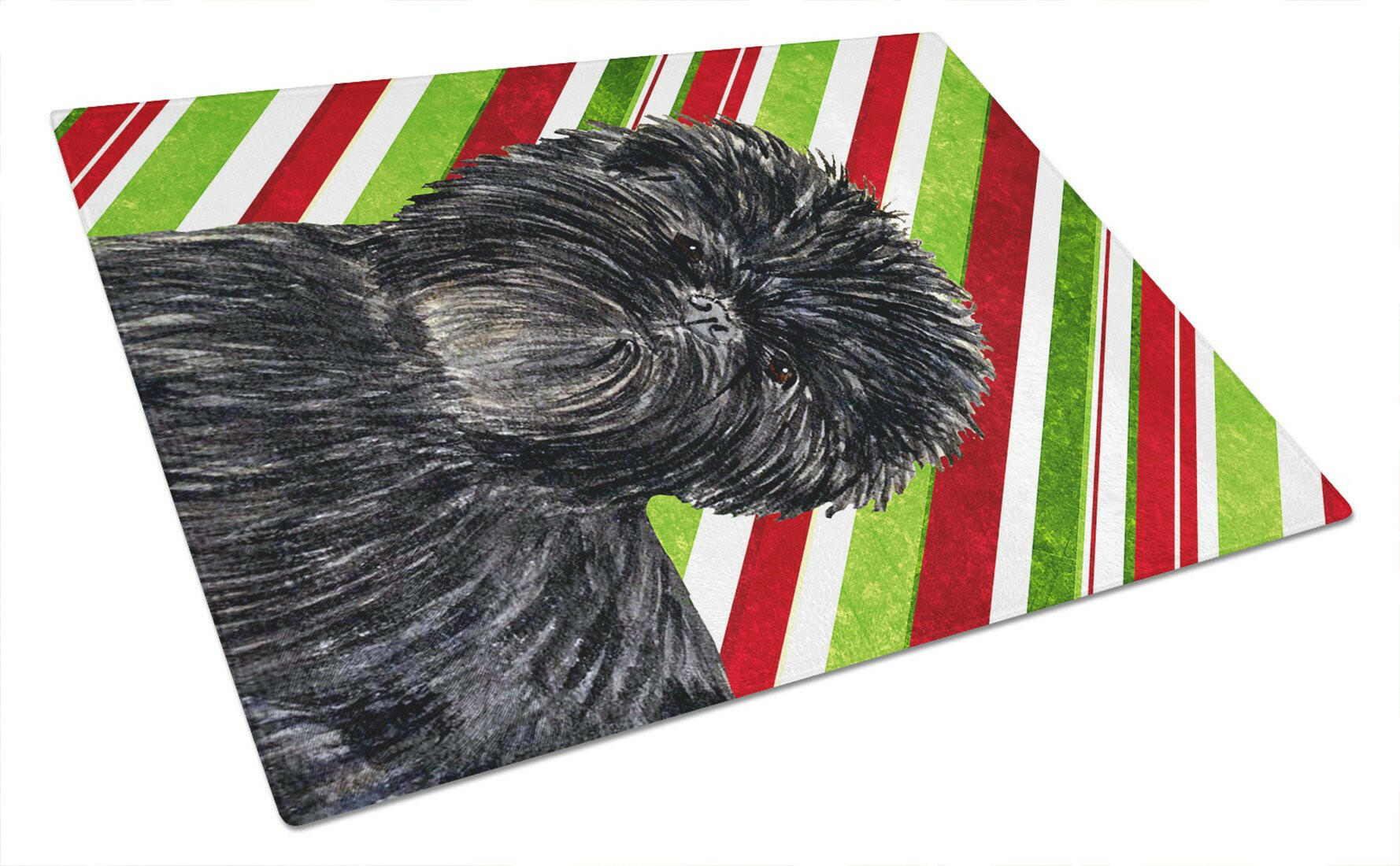 Affenpinscher Candy Cane Holiday Christmas Cutting Board Tempered Glass Kitchen Cutting Surface, Heat Resistant Chopping, Non-Slip Feet, Food Prep & Serving
