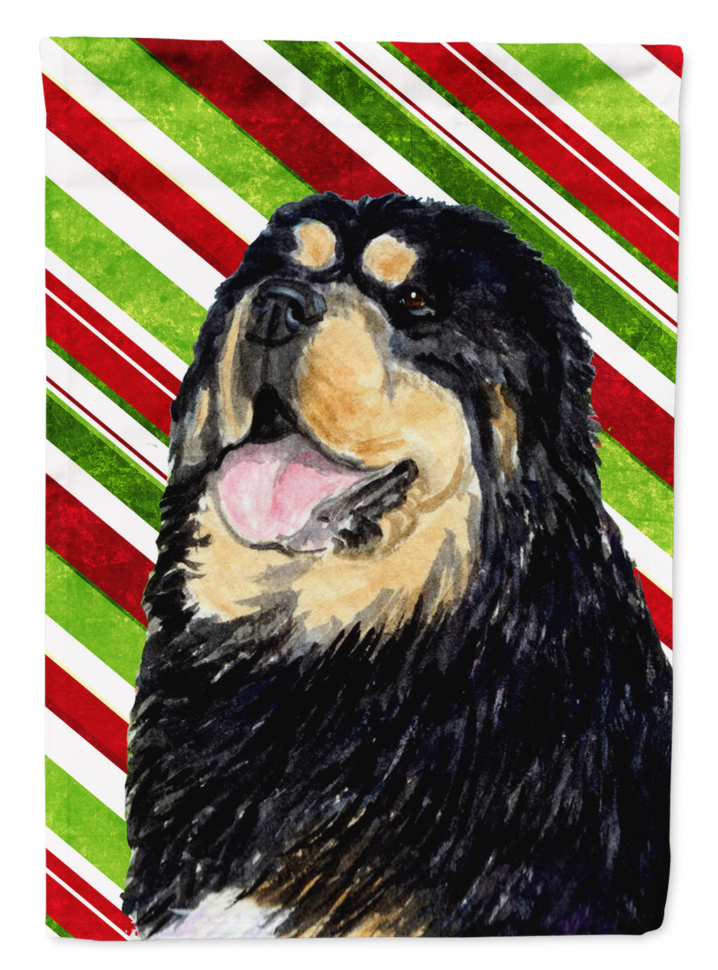 Tibetan Mastiff Candy Cane Holiday Christmas House Flag 28x40 Porch Sleeve Pole Decorative Outside Yard Banner Artwork Wall Hanging, Polyester