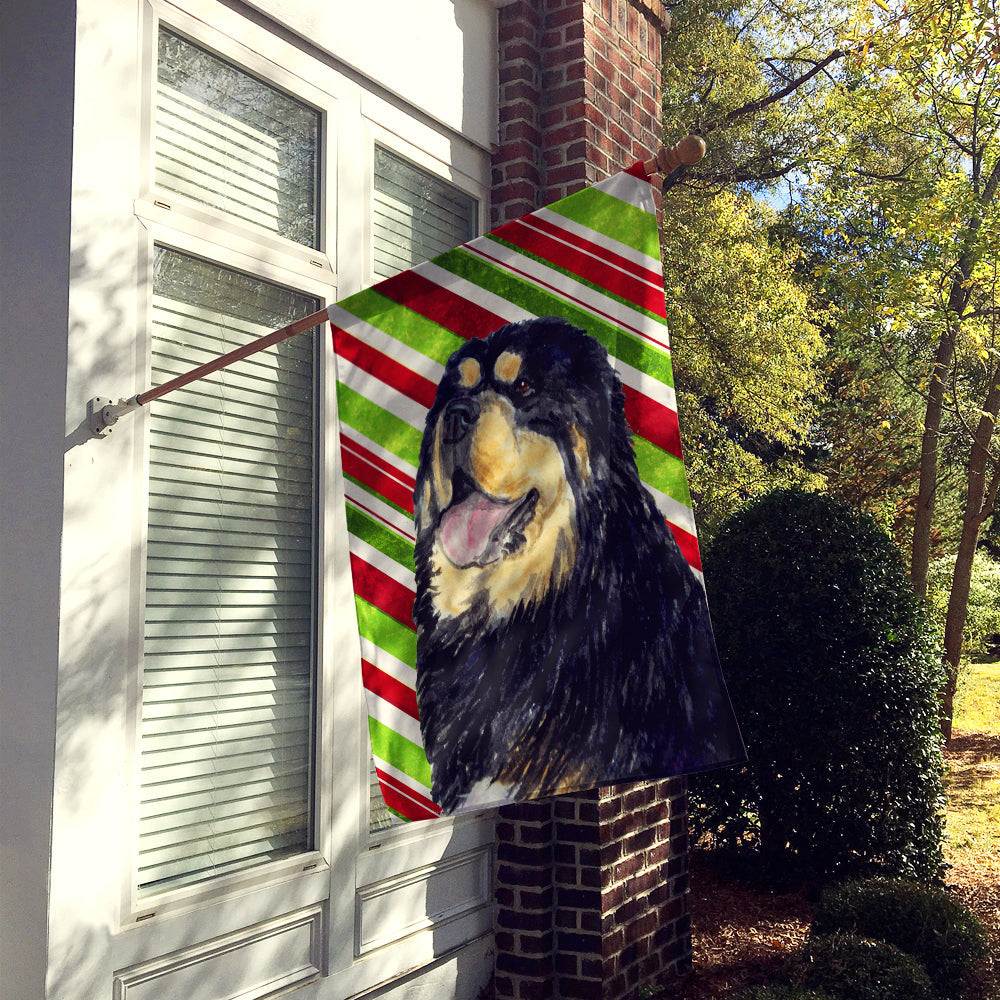 Tibetan Mastiff Candy Cane Holiday Christmas House Flag 28x40 Porch Sleeve Pole Decorative Outside Yard Banner Artwork Wall Hanging, Polyester