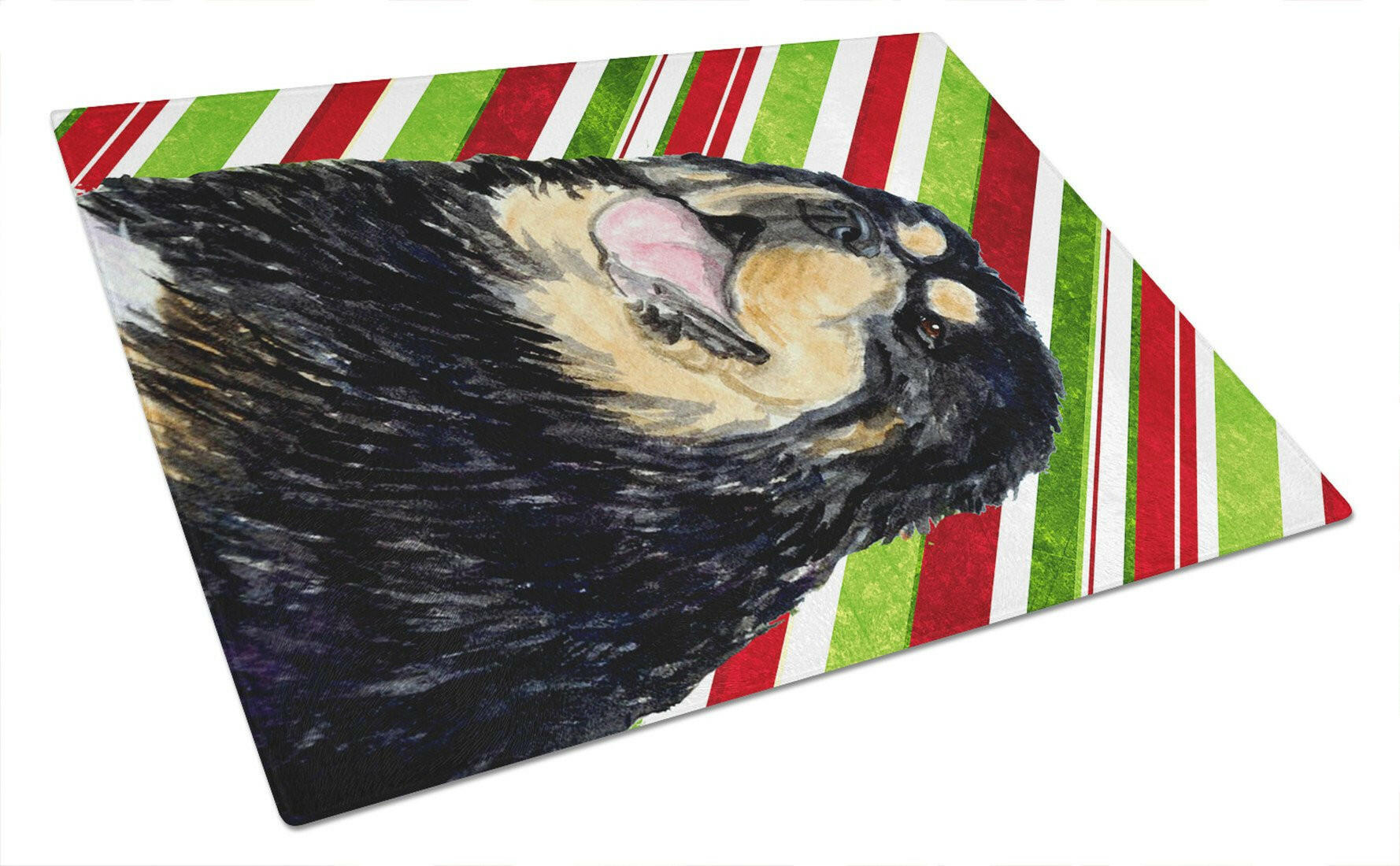 Tibetan Mastiff Candy Cane Holiday Christmas Cutting Board Tempered Glass Kitchen Cutting Surface, Heat Resistant Chopping, Non-Slip Feet, Food Prep & Serving