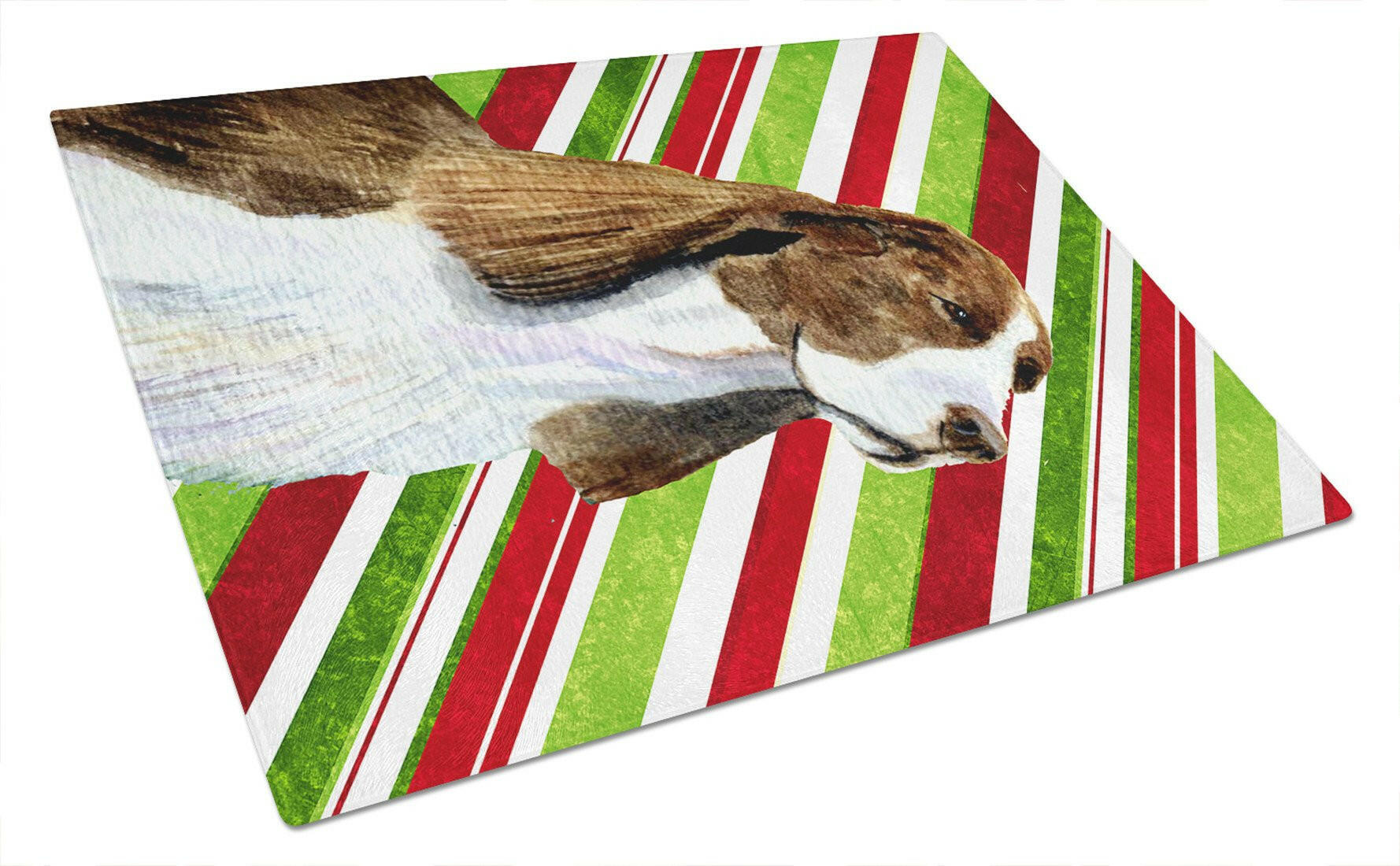 Springer Spaniel Candy Cane Holiday Christmas Cutting Board Tempered Glass Kitchen Cutting Surface, Heat Resistant Chopping, Non-Slip Feet, Food Prep & Serving