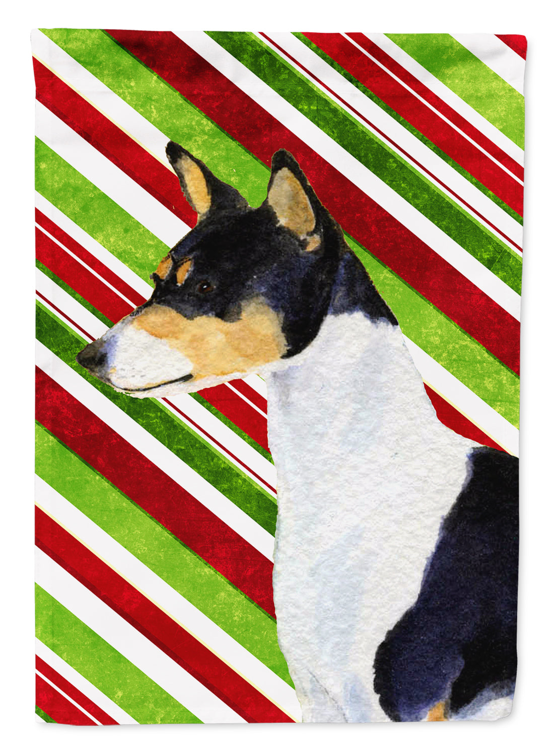 Basenji Candy Cane Holiday Christmas House Flag 28x40 Porch Sleeve Pole Decorative Outside Yard Banner Artwork Wall Hanging, Polyester