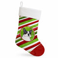 Boston Terrier Candy Cane Holiday Christmas Holiday Stocking Double-Sided Print, Polyester Suede,11x18, Made in USA