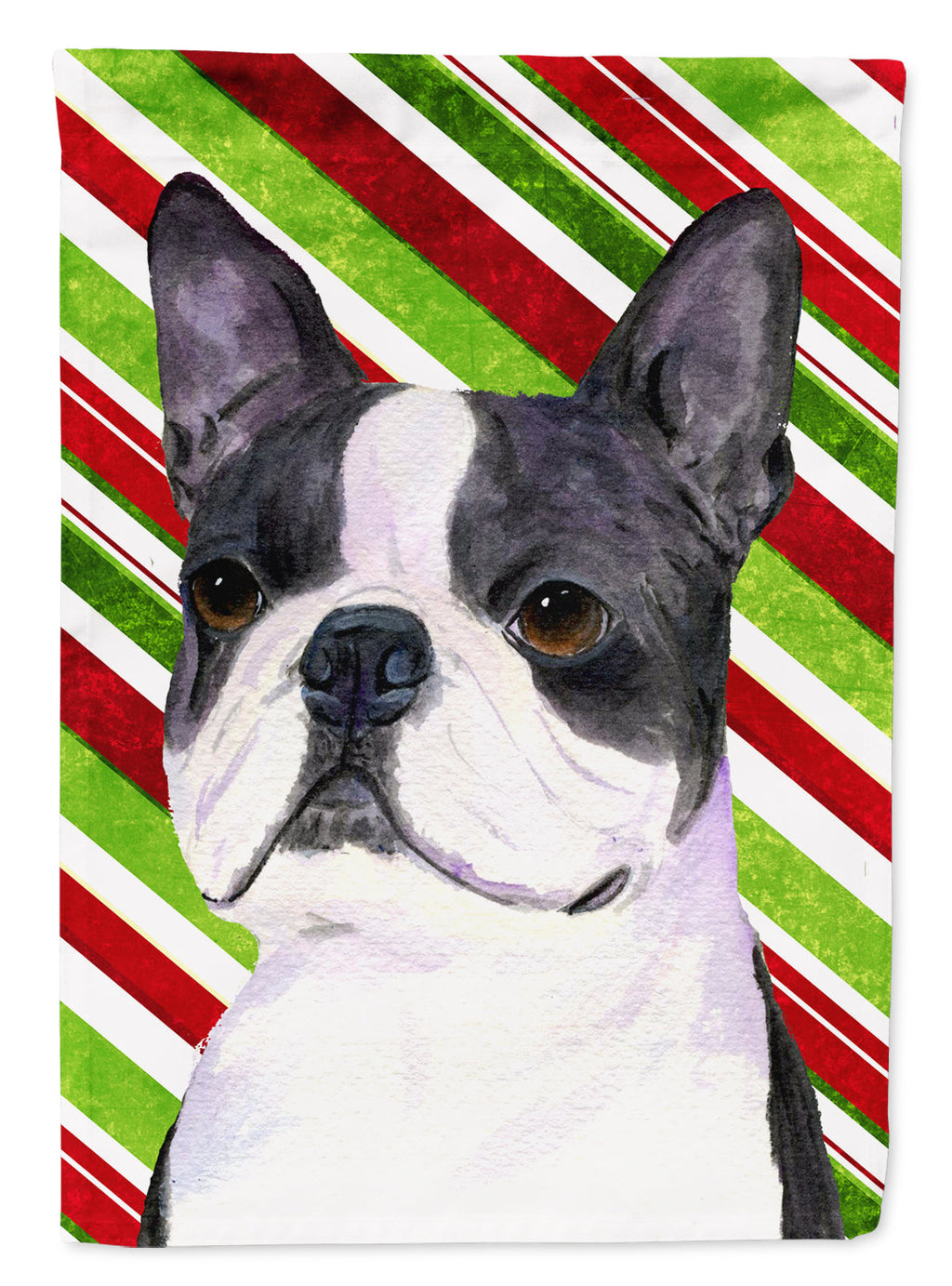 Boston Terrier Candy Cane Holiday Christmas House Flag 28x40 Porch Sleeve Pole Decorative Outside Yard Banner Artwork Wall Hanging, Polyester