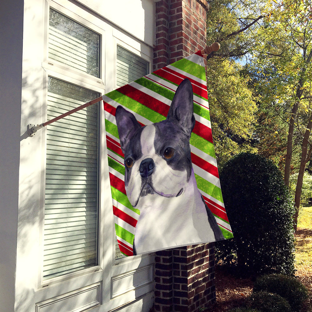 Boston Terrier Candy Cane Holiday Christmas House Flag 28x40 Porch Sleeve Pole Decorative Outside Yard Banner Artwork Wall Hanging, Polyester