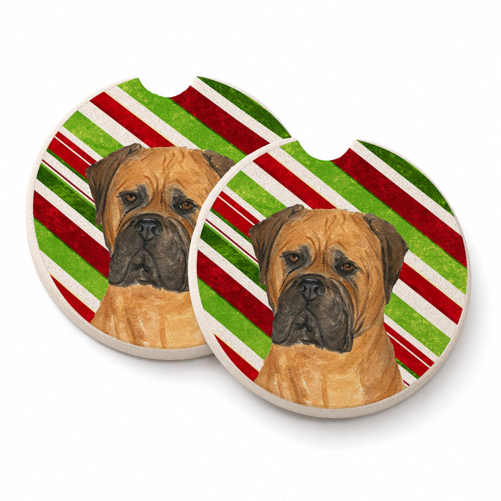 Bullmastiff Candy Cane Holiday Christmas Set of 2 Cup Holder Car Coasters Absorbent Round Sandstone Coasters Gifts for Men or Women, 2.5, Multicolor