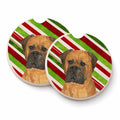 Bullmastiff Candy Cane Holiday Christmas Set of 2 Cup Holder Car Coasters Absorbent Round Sandstone Coasters Gifts for Men or Women, 2.5, Multicolor