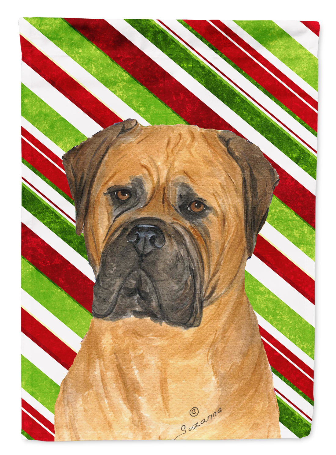 Bullmastiff Candy Cane Holiday Christmas House Flag 28x40 Porch Sleeve Pole Decorative Outside Yard Banner Artwork Wall Hanging, Polyester