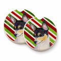 Chihuahua Candy Cane Holiday Christmas Set of 2 Cup Holder Car Coasters Absorbent Round Sandstone Coasters Gifts for Men or Women, 2.5, Multicolor