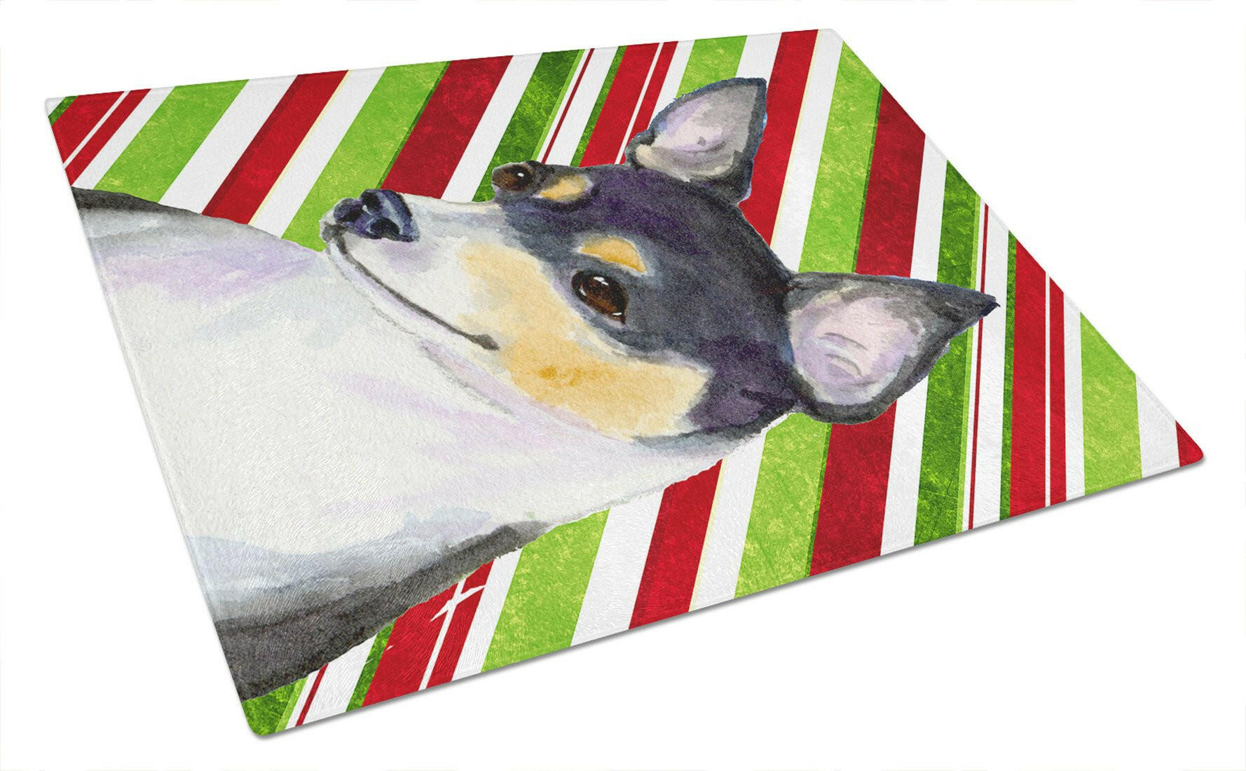 Chihuahua Candy Cane Holiday Christmas Cutting Board Tempered Glass Kitchen Cutting Surface, Heat Resistant Chopping, Non-Slip Feet, Food Prep & Serving