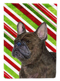 French Bulldog Candy Cane Holiday Christmas House Flag 28x40 Porch Sleeve Pole Decorative Outside Yard Banner Artwork Wall Hanging, Polyester