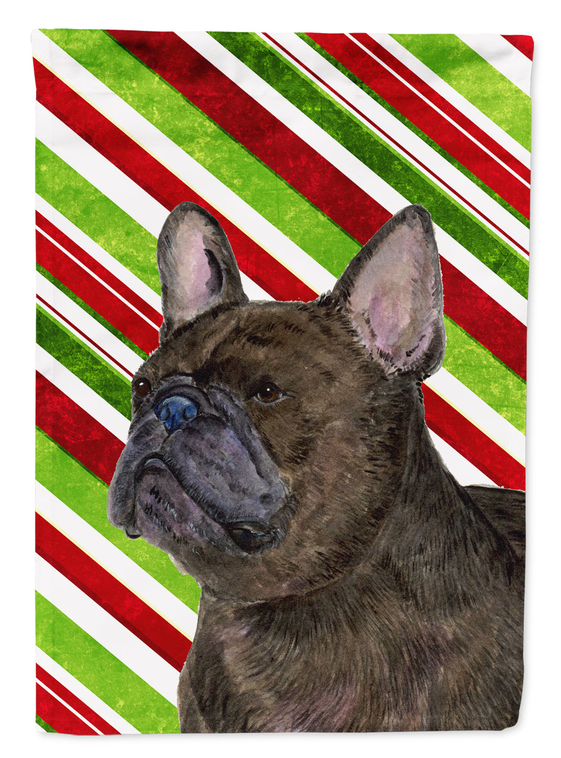 French Bulldog Candy Cane Holiday Christmas House Flag 28x40 Porch Sleeve Pole Decorative Outside Yard Banner Artwork Wall Hanging, Polyester