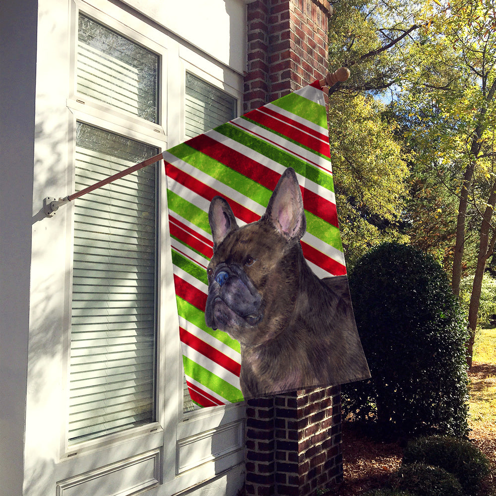 French Bulldog Candy Cane Holiday Christmas House Flag 28x40 Porch Sleeve Pole Decorative Outside Yard Banner Artwork Wall Hanging, Polyester