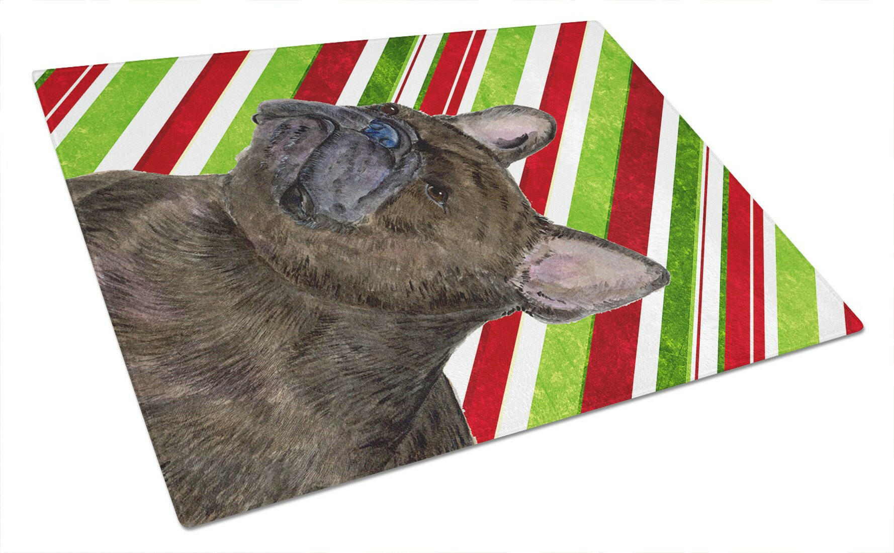 French Bulldog Candy Cane Holiday Christmas Cutting Board Tempered Glass Kitchen Cutting Surface, Heat Resistant Chopping, Non-Slip Feet, Food Prep & Serving