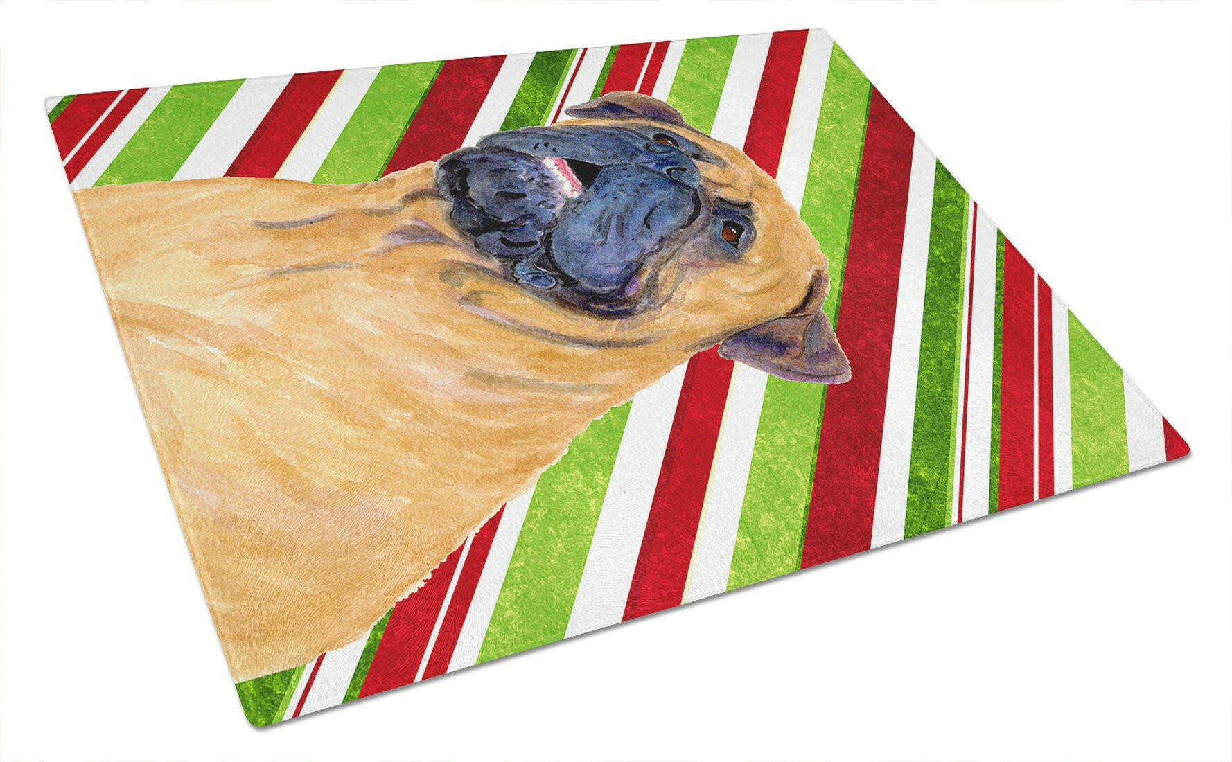 Mastiff Candy Cane Holiday Christmas Cutting Board Tempered Glass Kitchen Cutting Surface, Heat Resistant Chopping, Non-Slip Feet, Food Prep & Serving