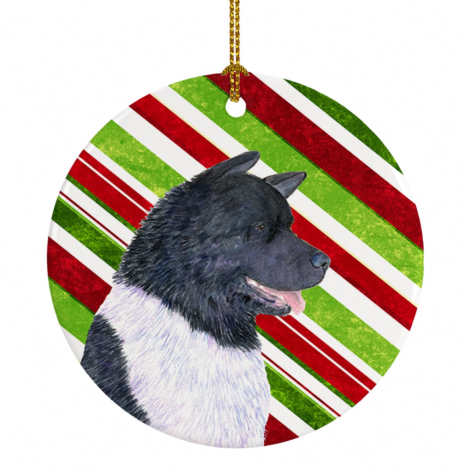 Akita Candy Cane Holiday Christmas Ceramic Ornament Christmas Tree Hanging Decorations for Home Christmas Holiday, Party, Gift, 3 in, Multicolor
