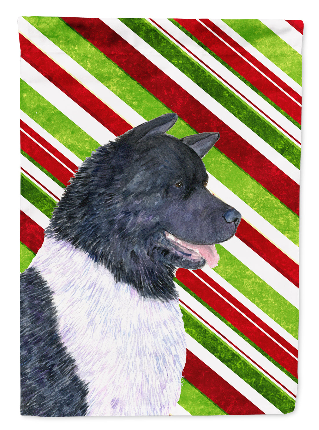 Akita Candy Cane Holiday Christmas House Flag 28x40 Porch Sleeve Pole Decorative Outside Yard Banner Artwork Wall Hanging, Polyester