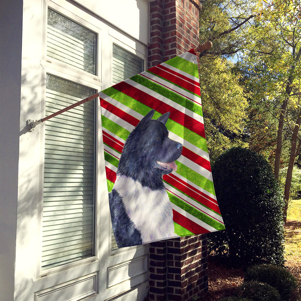 Akita Candy Cane Holiday Christmas House Flag 28x40 Porch Sleeve Pole Decorative Outside Yard Banner Artwork Wall Hanging, Polyester