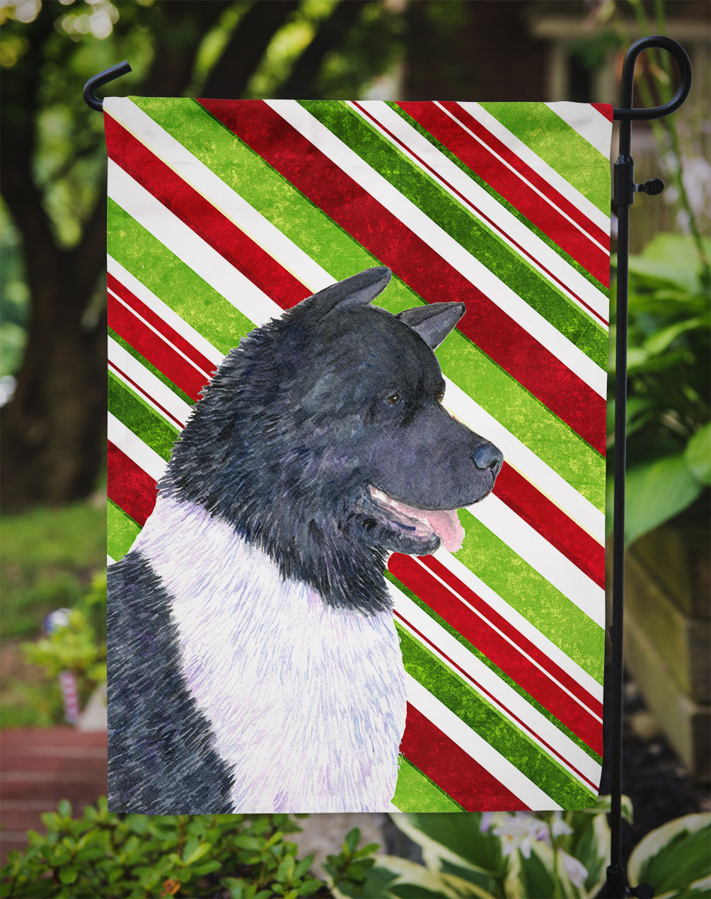 Akita Candy Cane Holiday Christmas Garden Flag Mailbox Decorative Yard Banner Outside Patio Artwork for Flower Beds, Garden Size, Multicolor