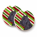 Schnauzer Candy Cane Holiday Christmas Set of 2 Cup Holder Car Coasters Absorbent Round Sandstone Coasters Gifts for Men or Women, 2.5, Multicolor
