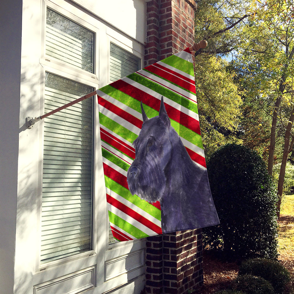 Schnauzer Candy Cane Holiday Christmas House Flag 28x40 Porch Sleeve Pole Decorative Outside Yard Banner Artwork Wall Hanging, Polyester