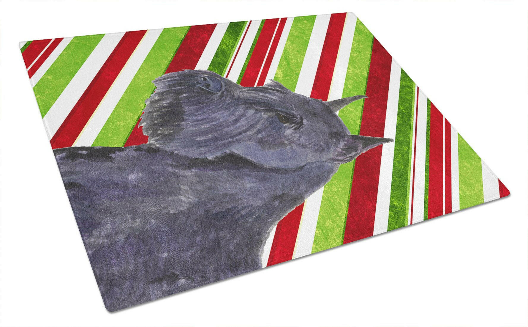 Schnauzer Candy Cane Holiday Christmas Cutting Board Tempered Glass Kitchen Cutting Surface, Heat Resistant Chopping, Non-Slip Feet, Food Prep & Serving