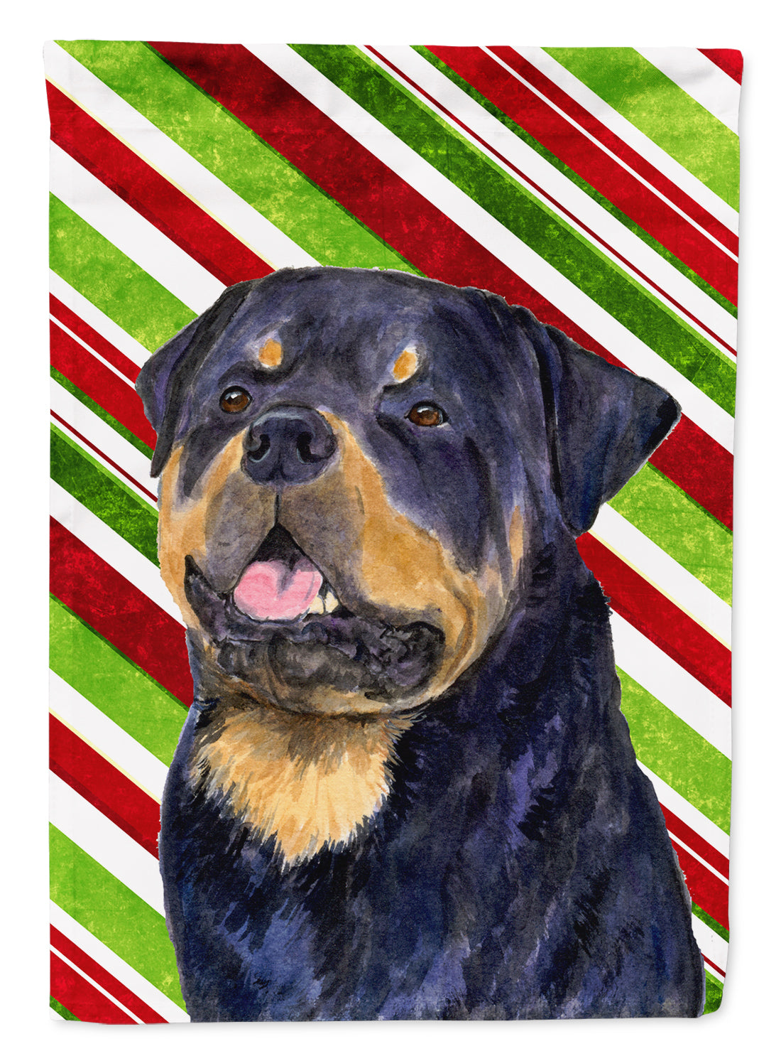 Rottweiler Candy Cane Holiday Christmas House Flag 28x40 Porch Sleeve Pole Decorative Outside Yard Banner Artwork Wall Hanging, Polyester