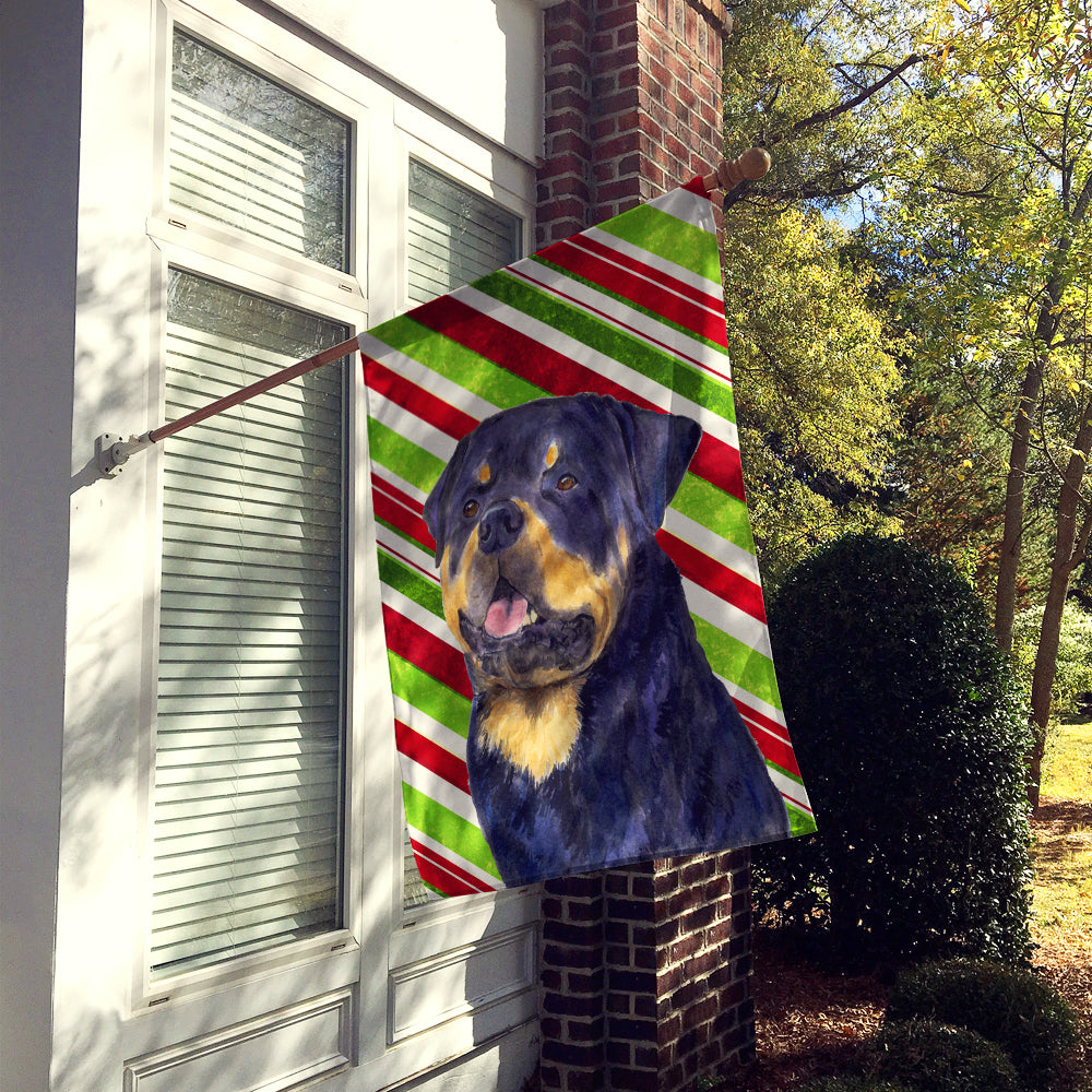 Rottweiler Candy Cane Holiday Christmas House Flag 28x40 Porch Sleeve Pole Decorative Outside Yard Banner Artwork Wall Hanging, Polyester