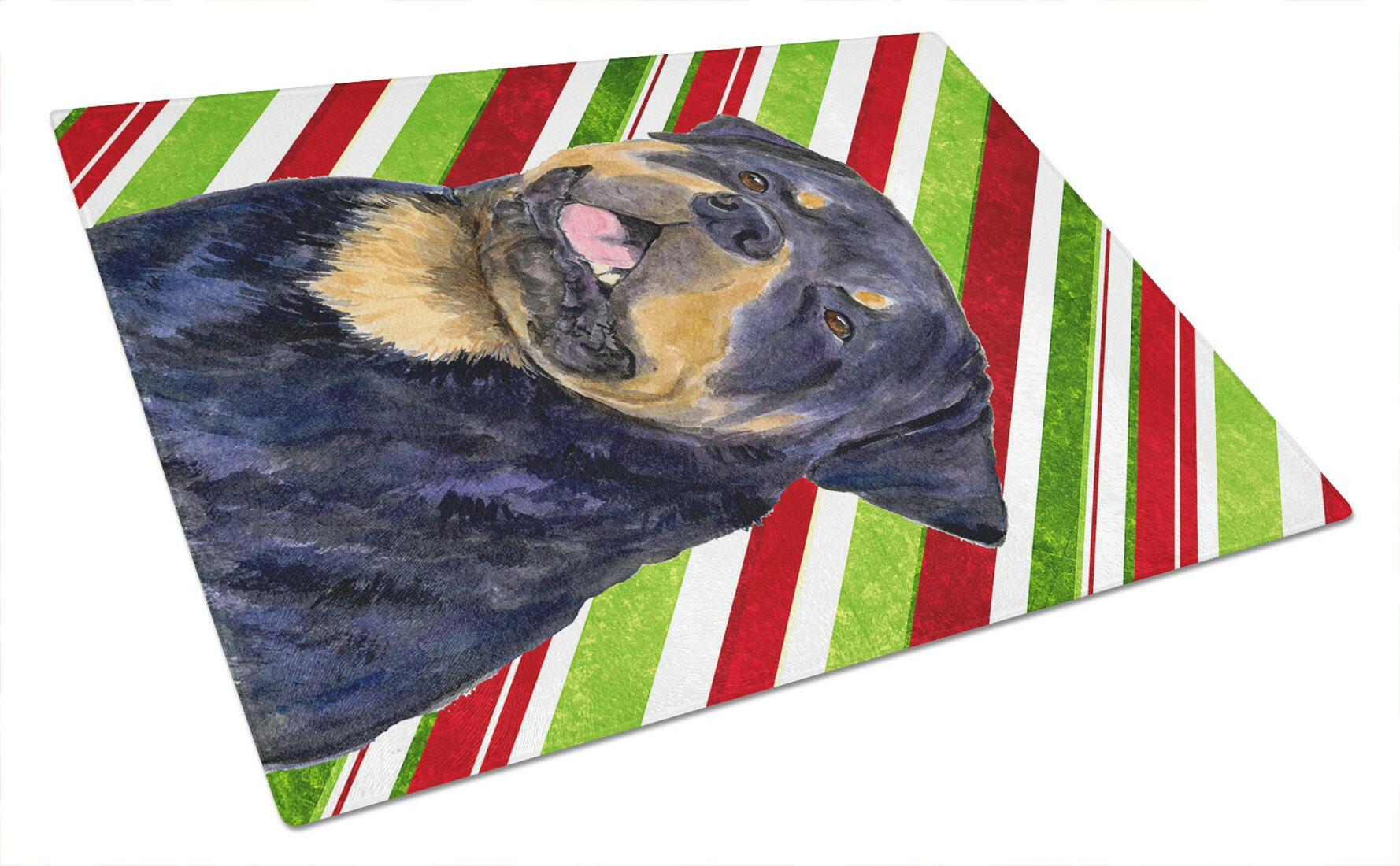 Rottweiler Candy Cane Holiday Christmas Cutting Board Tempered Glass Kitchen Cutting Surface, Heat Resistant Chopping, Non-Slip Feet, Food Prep & Serving