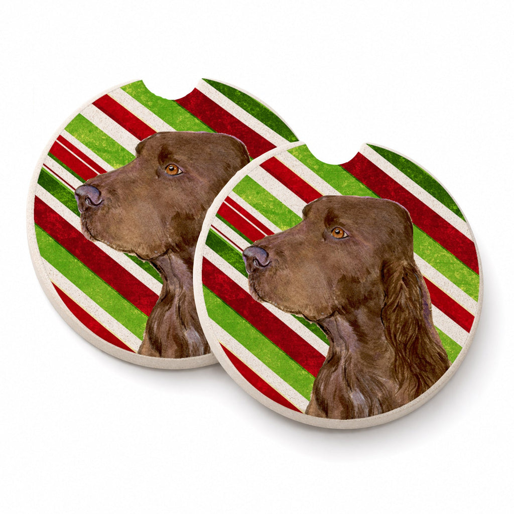 Field Spaniel Candy Cane Holiday Christmas Set of 2 Cup Holder Car Coasters Absorbent Round Sandstone Coasters Gifts for Men or Women, 2.5, Multicolor