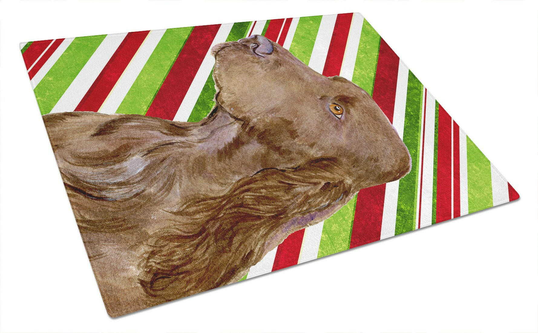 Field Spaniel Candy Cane Holiday Christmas Cutting Board Tempered Glass Kitchen Cutting Surface, Heat Resistant Chopping, Non-Slip Feet, Food Prep & Serving